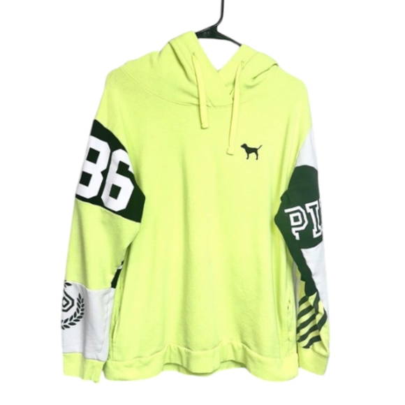 PINK VS Colorblock 86 Pullover Tunic Hoodie Neon Yellow, Blk & White 😍🔥💎 - Picture 3 of 4